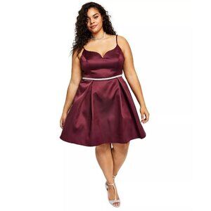 B DARLIN Trendy Plus Size V-Neck A-Line Formal Knee Length Burgundy Dress NWT